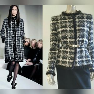 □8$5,000 OSCAR DE LA RENTA EXQUISITE WOOL GENUINE MINK TRIM SILK RUNWAY COAT 10